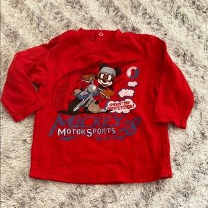 🧡3-6m VTG Disney Red Mickey Mouse motorcycle Long Sleeve Shirt